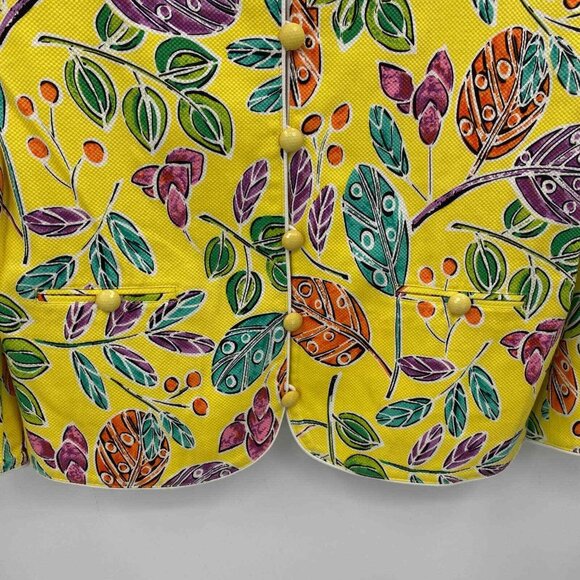 REDD Jeans Blazer Jacket‎ Womens 16 Spring Yellow Floral Textured Cotton Vintage - Picture 3 of 7